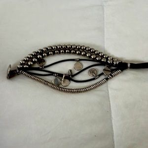 EUC Uno de 50 Leather and Silver metal 6 strand bracelet